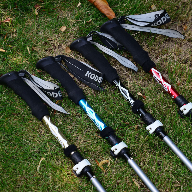 Outdoor Folding Trekking Pole Aluminum Alloy 5 Sections Outer Lock and Portable