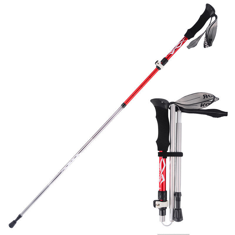 Outdoor Folding Trekking Pole Aluminum Alloy 5 Sections Outer Lock and Portable