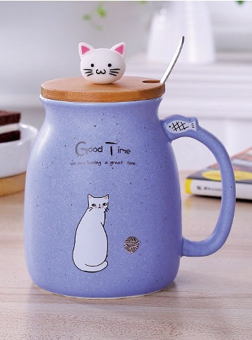 450ml カートン セラミック 猫 マグカップ 蓋とスプーン付き