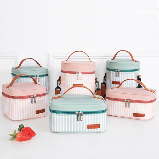 ストライプ柄厚手アルミランチバッグ|シンプル&ポータブルで保温・保冷も安心