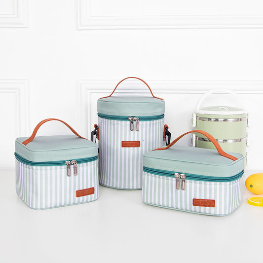 ストライプ柄厚手アルミランチバッグ|シンプル&ポータブルで保温・保冷も安心