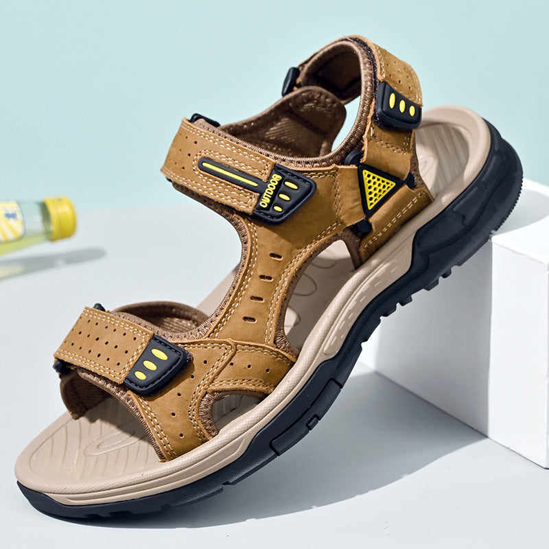 Breathable men's sandals with non-slip top layer and cowhide leather