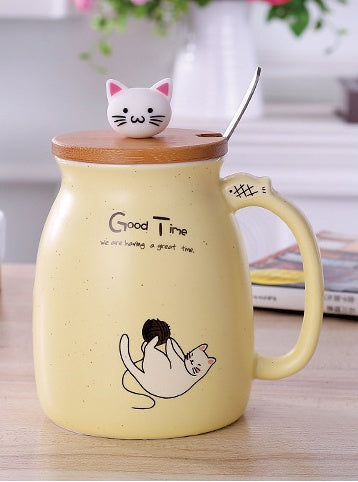 450ml カートン セラミック 猫 マグカップ 蓋とスプーン付き