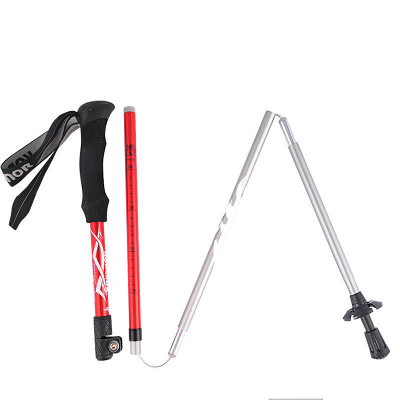 Outdoor Folding Trekking Pole Aluminum Alloy 5 Sections Outer Lock and Portable