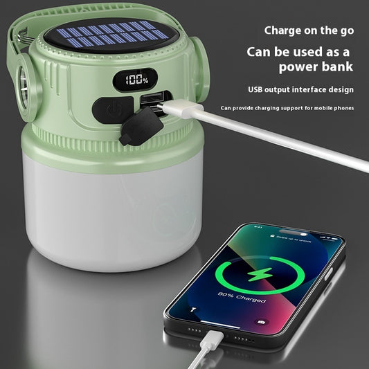 ポータブル充電式ソーラーキャンプランタン|アウトドアと災害時に備える安心の灯り