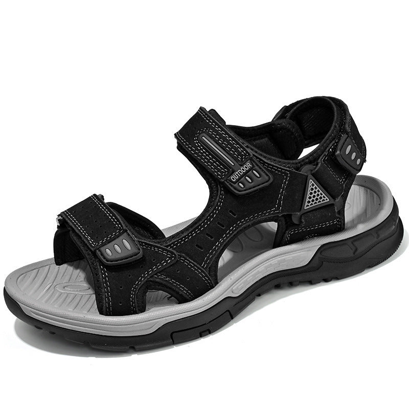 Breathable men's sandals with non-slip top layer and cowhide leather