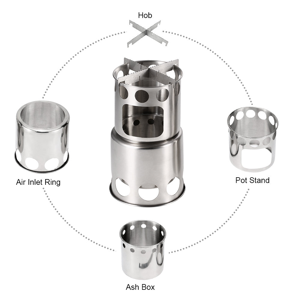 ポータブルキャンピングストーブ|木炭燃焼&ステンレス製で耐久抜群!アウトドア調理に最適