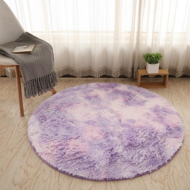 Fluffy round rug carpet for living room decoration, faux fur rug for kids room, long plush rug for bedroom, shaggy area rug for modern mat