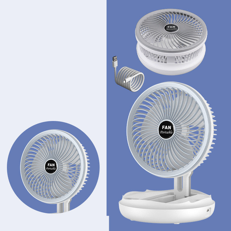 LEDライト付き折りたたみ式テーブルファン|USB充電式・壁掛け/天井対応・4段階風量・室内用多機能ファン
