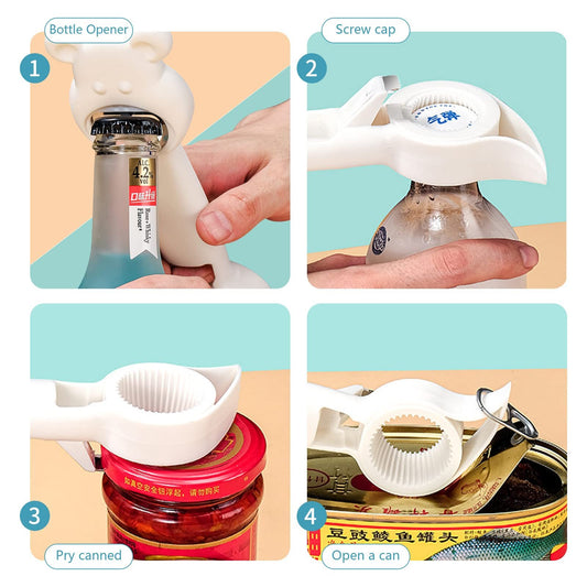 新しいかわいい多機能ジャー缶ビールボトルオープナーManualボトルオープナー4イン1多機能トップレス缶オープナーキッチンガジェットバー用ツールアクセサリー