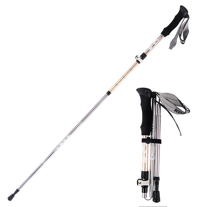 Outdoor Folding Trekking Pole Aluminum Alloy 5 Sections Outer Lock and Portable