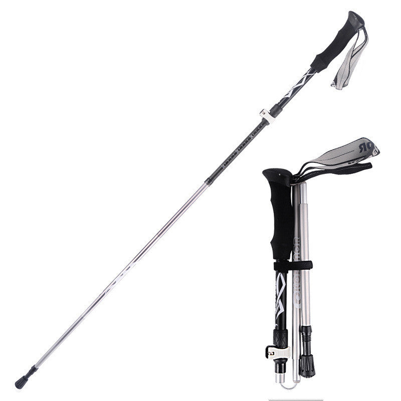 Outdoor Folding Trekking Pole Aluminum Alloy 5 Sections Outer Lock and Portable