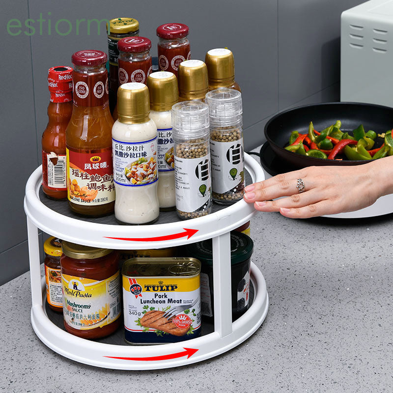 キッチンが片付く！360°回転トレイ付き調味料ボックス｜省スペース収納アイテム