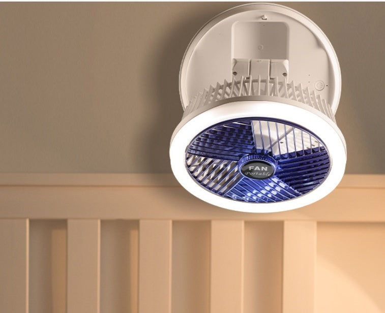 LEDライト付き折りたたみ式テーブルファン｜USB充電式・壁掛け/天井対応・4段階風量・室内用多機能ファン