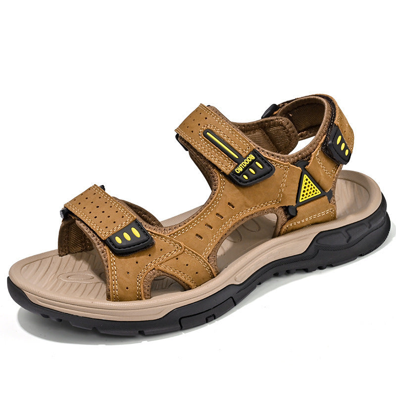 Breathable men's sandals with non-slip top layer and cowhide leather
