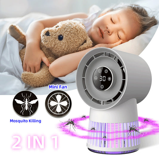 2-in-1ミニ扇風機＆電気蚊取り器｜USB充電式・ナイトライト付き・家庭＆アウトドア用