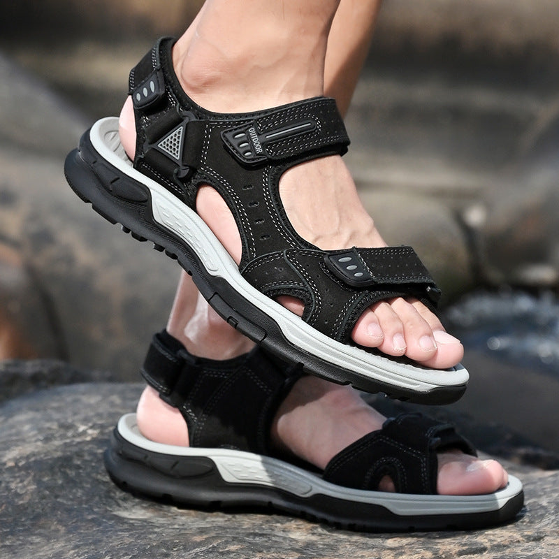 Breathable men's sandals with non-slip top layer and cowhide leather