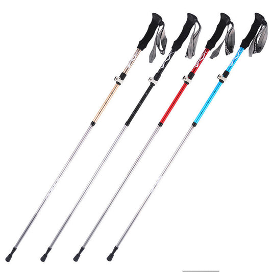 Outdoor Folding Trekking Pole Aluminum Alloy 5 Sections Outer Lock and Portable