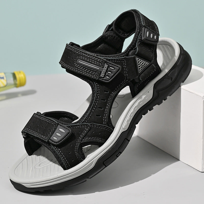 Breathable men's sandals with non-slip top layer and cowhide leather