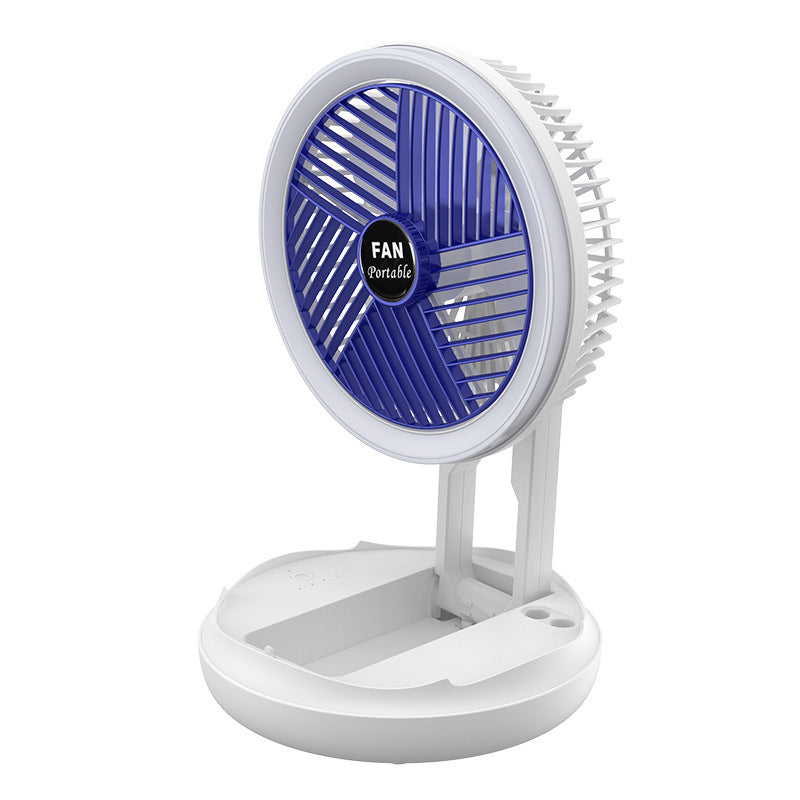 LEDライト付き折りたたみ式テーブルファン｜USB充電式・壁掛け/天井対応・4段階風量・室内用多機能ファン