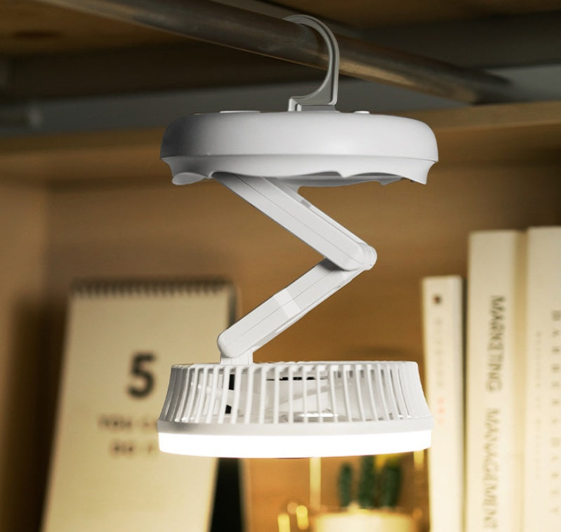 LEDライト付き折りたたみ式テーブルファン｜USB充電式・壁掛け/天井対応・4段階風量・室内用多機能ファン