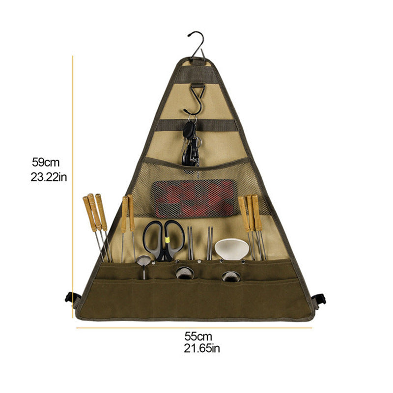 Outdoor Camping Utensils Spatula Spoon Hangable Cooking Utensils Foldable Utensil Bag