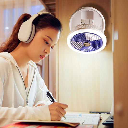 LEDライト付き折りたたみ式テーブルファン｜USB充電式・壁掛け/天井対応・4段階風量・室内用多機能ファン