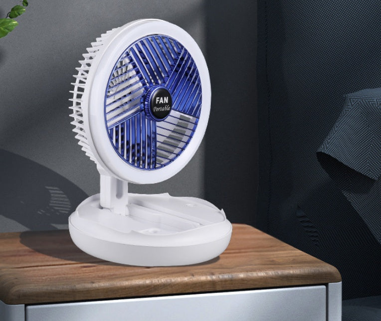 LEDライト付き折りたたみ式テーブルファン｜USB充電式・壁掛け/天井対応・4段階風量・室内用多機能ファン